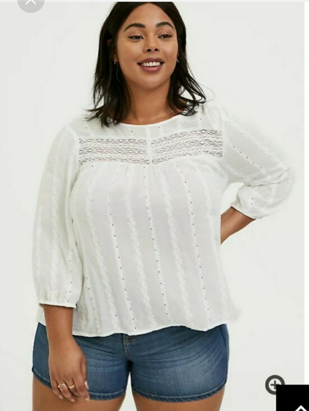 Torrid White Lace Yoke Eyelet Hi-lo Peasant Blouse Size 2 NWT